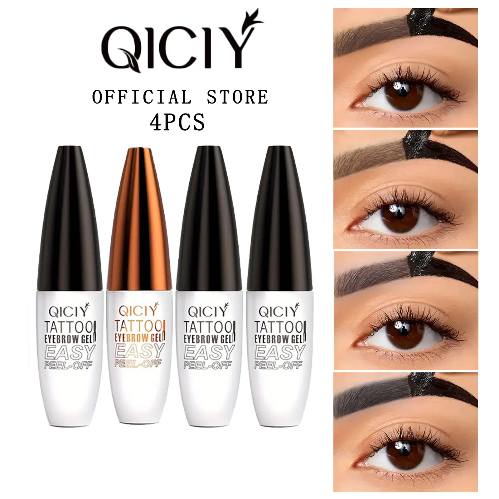 QICIY 4-Piece Peel Off Eyebrow Gel Set, Waterproof & Long Lasting Brow Tattoo, Natural Eyebrow Products for All Skin Types, Easy to Use for Beginners
