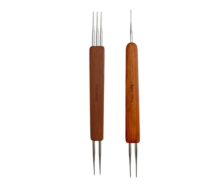 Locsanity Dual-Ended Dreadlocks Crochet Needle Set with Bamboo Handle - Dreadlock Maintenance Tool for Reinserting, 1, 2, 3 Hook Options