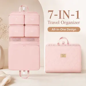 Hanging Travel Organizer with Compression Packing Cube Multi Layer Storage for Socks Underwear Bras Foldable Luggage Organizer for Suitcase Carry On Travel Storage Bag Portable Cosmetic Large Capacity Toiletry Set