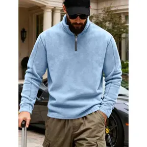 Men's Fleece Lined Polar Fleece Outdoor Long Sleeve Zipper Stand Collar Sweatshirt, Casual Warm Pullover for Fall & Winter