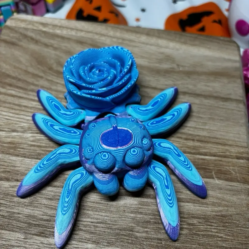 Large 3-D Printed Rose Spider Blue & Purple Design Unique Artistic Sculpture