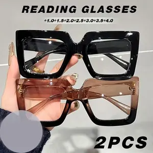 2pcs New men's and women's retro square frame, high-definition reading glasses, Reading eyeglasses, Reading Eyewear, PC material,+1.0 to+4.0 degrees, lightweight and durable, suitable for daily use, office compute