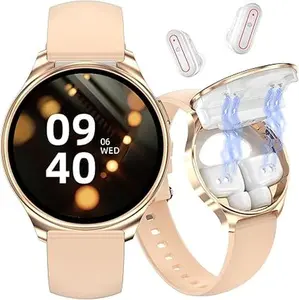 Smart Watches with Earbuds for Women, 1.27" Fitness Tracker Smartwatch for iPhone/Android Compatible, Waterproof Women Watch Fitness Watches with Wireless Earbuds, Sleep/Heart Rate/Female Cycle, Gold Health Tracking Earphones