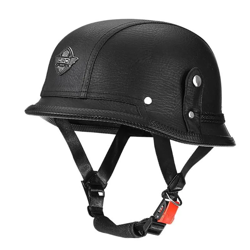 Unisex German-Style Retro Cruiser Design Durable PU Leather Half Helmet with EPS Foam Motorcycle Helmet Liner, Ideal for Bobber Riders and Commuting, Bobber Helmet