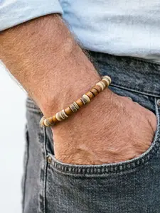 Vintage Handmade Beaded Wood Bracelet Jewelry for Men, Unique Personalized Wooden Bangle, Stylish Accessory for Daily Wear, Modern Fashion Accessories