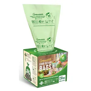 2.6 Gallon Compostable Small Food Scrap Waste Bags - 100 Unscented Green Bags per Package for Eco-Friendly Waste Management