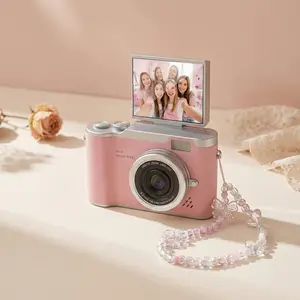 Cute Digital Camera Set with Bracelet Charm & Stickers, 180° Flip Screen Compact Camera, 48MP 1080P, 8X Zoom, 32GB Card Included, Giftable Vlogging Camera