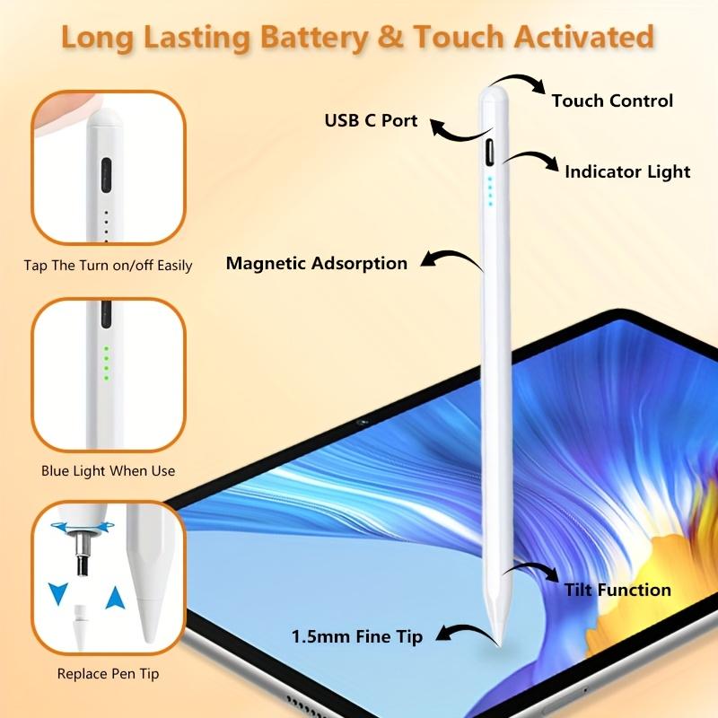 Universal capacitive stylus pen, suitable for smartphones and iPad touchscreens. Rechargeable handwriting pen, compatible with iPad Pro/Air/Mini/tablet drawing phones. Works with most phone models, fast charging, ready to use with double-tap to power on.