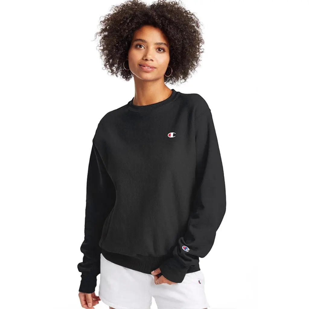 CHAMPION Women's & Girl's Heavyweight Reverse Weave Fleece Classic Plain Round Neck Casual Crew Neck Pull On Sweatshirt - Loose-Fitting, Double-Needle Construction, Ribbed Cuffs/Waistband, Cotton-Polyester, Heritage Details, C Logo, Stretch Rib Trim