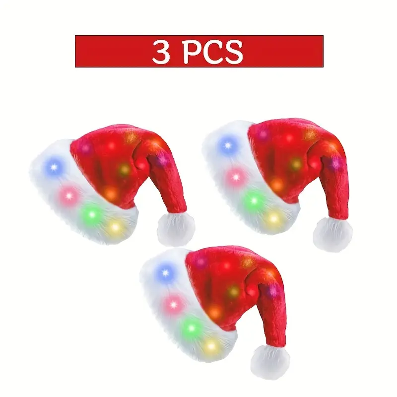 3-Pack Led Glowing Christmas Hat for the Elderly, Soft Velvet Plush Christmas Party Hat with Multicolor Lights, Battery Included-Perfect for Holiday Celebrations, New Year's Eve Parties and Holiday Parties, Christmas Garland