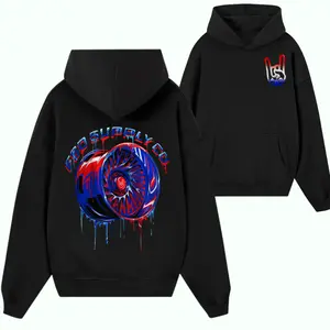 FSD Supply Co. "Chrome Drip" Wheel Hoodie – Vibrant Red & Blue Melting Rim Graphic on Black Oversized Hoodie, Perfect for Wheel Connoisseurs and Streetwear Fans