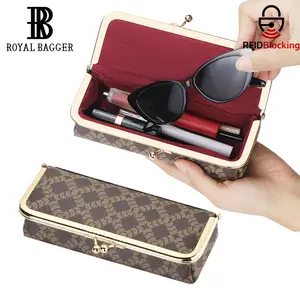 Royal Bagger Women's RFID-Blocking Eyeglass Case & Coin Purse, Signature Coated Canvas Retro Pencil Bag with Kiss Lock 5135