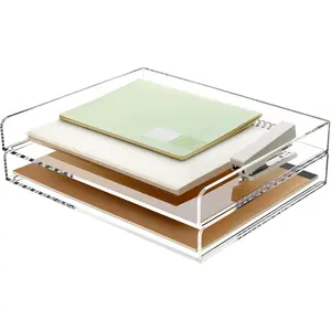 2 Pack Stackable Clear Acrylic A4 Paper Letter File Tray, Desk Organizer Sorter for Office Workspace, Office Supplies Accessories Organizer 12.4inx8.86inx3.46in