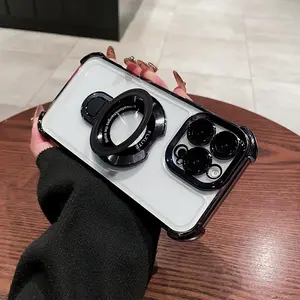 Protective transparent stand case for iPhone 16, 15, 14, 13, 12, 11 Pro Max 16, 15, 14 Plus, four corners accessories, handheld protector, screen protector, shockproof protective case, mobile phone device, smartphone protection.