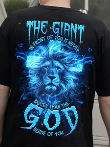 Men's Plus-Size Christian T-Shirt - Jesus Cross Print Cotton Y2K Streetwear Suitable for Church, Casual Wear & Faith Gifts, Machine Washable Round Neck Short Sleeve Top with Son of God - Holiday Gift Apparel for Church Outfits, PLUS SIZE