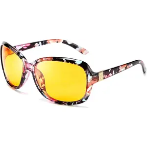 EyeconicFinds Classic Womens Night Glasses Driving Anti Glare Wrap Around Yellow Sunglasses B2548 Frames