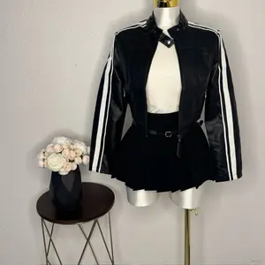 Alice Leather Jacket - Stylish Black & White Striped Design for Women's Fashion
