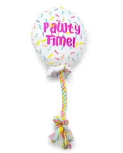 Birthday Balloon Plush Dog Toy with Rope 7"