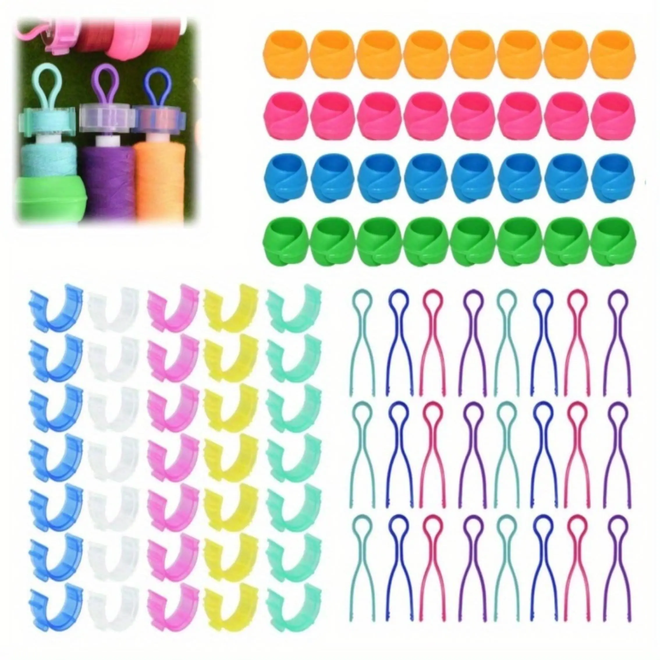 142 Pieces Bobbin Thread Organizing Clips, Bobbin Clamps Holders Thread Buddies Set, Sewing Machine Quilting Supplies Sewing Products Thread Holder for Thread Spool Organizing
