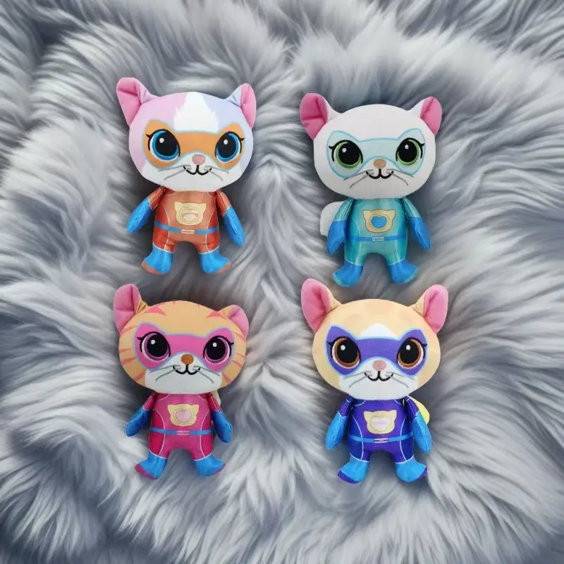 Super Kitties Team Anime Plush Toys Crystal Super Soft Plush Toy Doll Blue Kitten Green Kitten Yellow Kitten Toy doll Kids gift