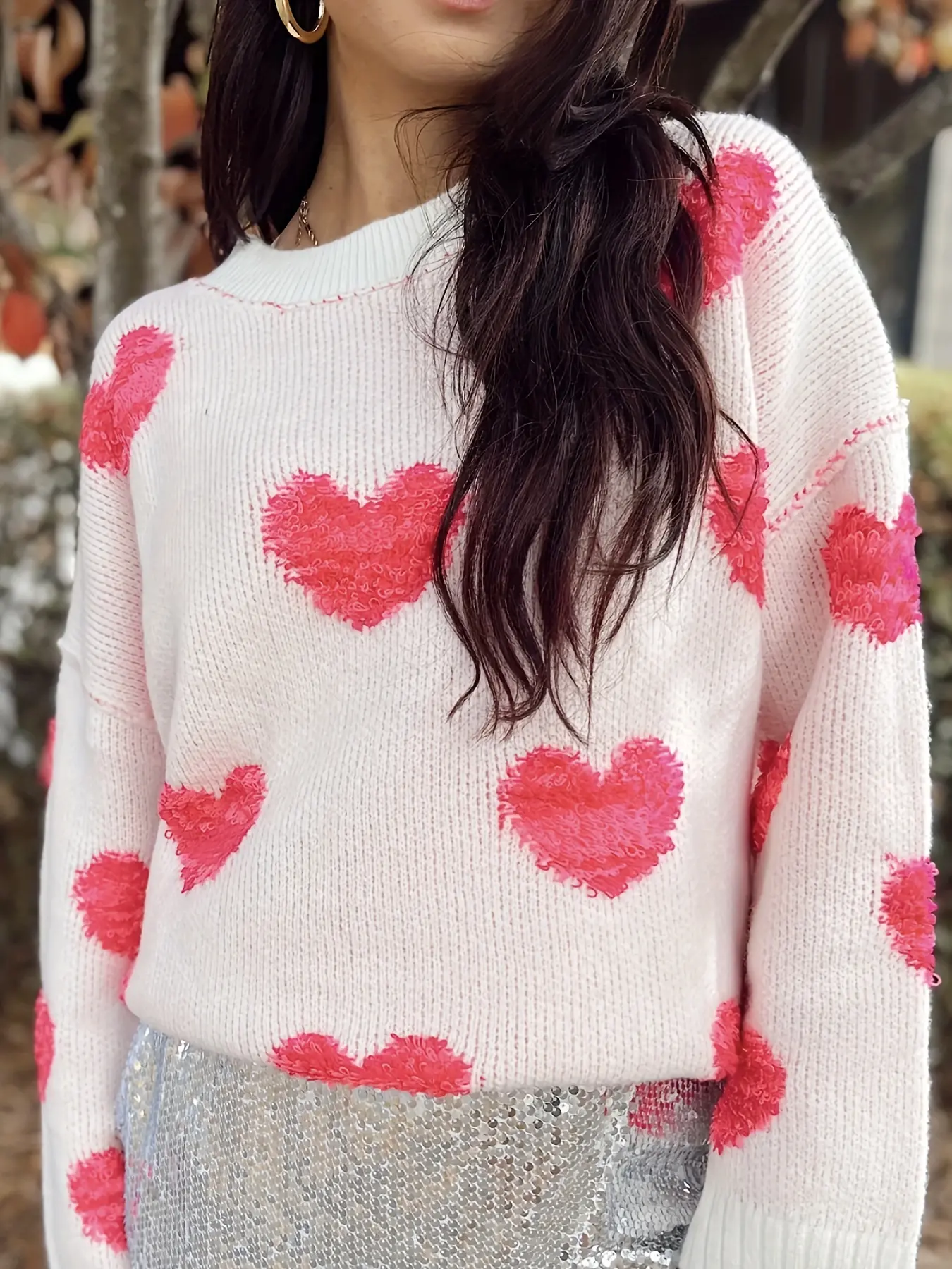 Sweetheart Overload! Base Heart Pattern Knit Sweater, Injects Full Girlie Romance & Youthful Charm Into Your