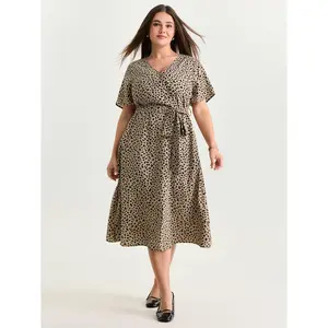 BLOOMCHIC Plus Size Leopard Print Side-Tie Midi Dress - Short Sleeve Swimweek