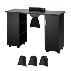 VEVOR Manicure Table, Nail Table Station with Electric Dust Collector, Moveable Nail Tech Desk with 8 Wheels (4 Lockable), 3 Dust Bag Wrist Rest, MDF Nail Art Workstation for Spa Beauty Salon, Black