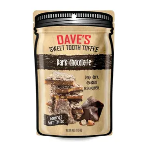 Dave's Sweet Tooth Toffee - Dark Chocolate Toffee (4 oz) - Handmade & Homemade Gourmet Soft Toffee with Real Butter, Real Sugar and Hand-Sliced Almonds, Naturally Gluten-Free