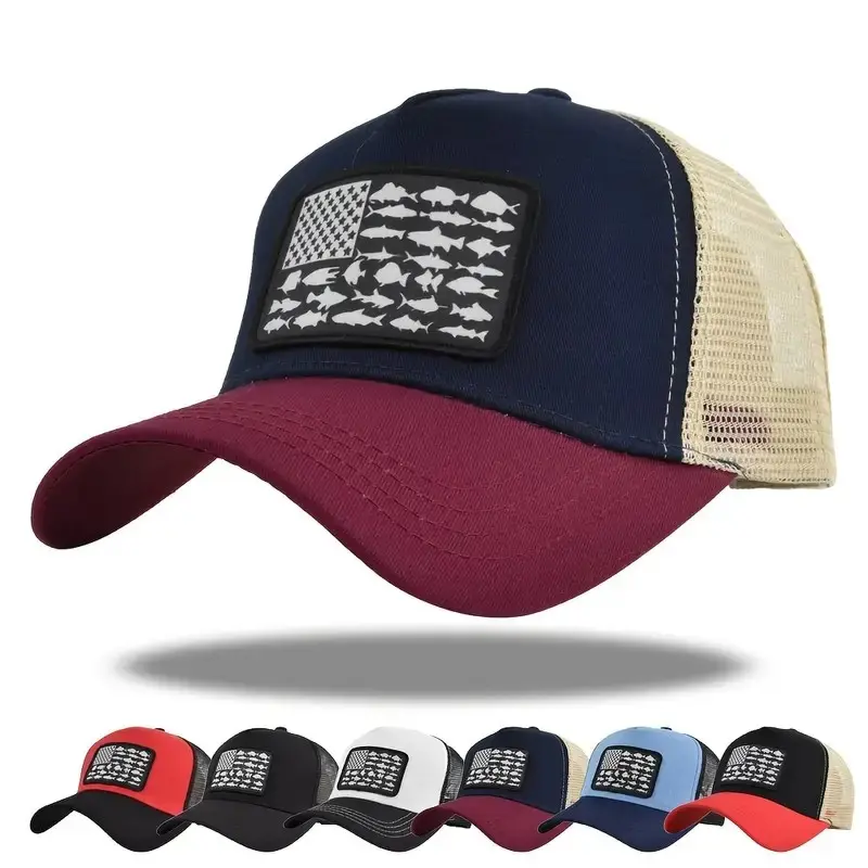Fishing American Flag Baseball Tricker Cap, Fish, Summer Hiking