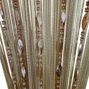 Button Beaded Door Curtain Fringe Tassel Living Room Divider Curtain (39.30" x 78.50", Champagne)