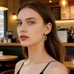 14K Gold-Plated Sterling Silver Heart Huggie Hoops | Hypoallergenic Openwork Dangle Earrings for Women