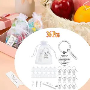36 Pcs Employee Appreciation Gifts Bulk for Coworkers Keychains Organza Bags with Cards for Teacher Nurse Staff Gifts