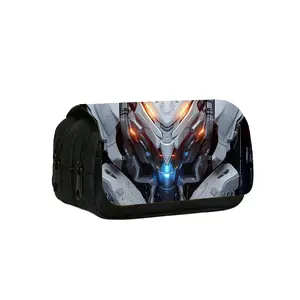 Cyberpunk Mechanical Design Zipper Pencil Case, Dual-Layer Flip-Top, Durable and Lightweight, Easy to Carry, Ideal for School Students