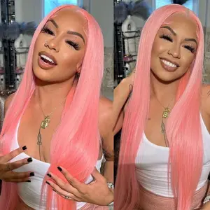 AliPearl Hair 26 Inch Rose Pink 5x5 Lace Closure Wig Ready To Go Glueless Wig Human Hair Straight Pink HD Lace Front Wig Pre Cut Lace Pre Plucked