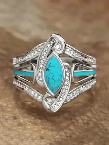1 PC Luxury Cubic Zirconia & Faux Turquoise Ring For Women For Wedding Engagement Party Jewelry Valentine's Day Gift