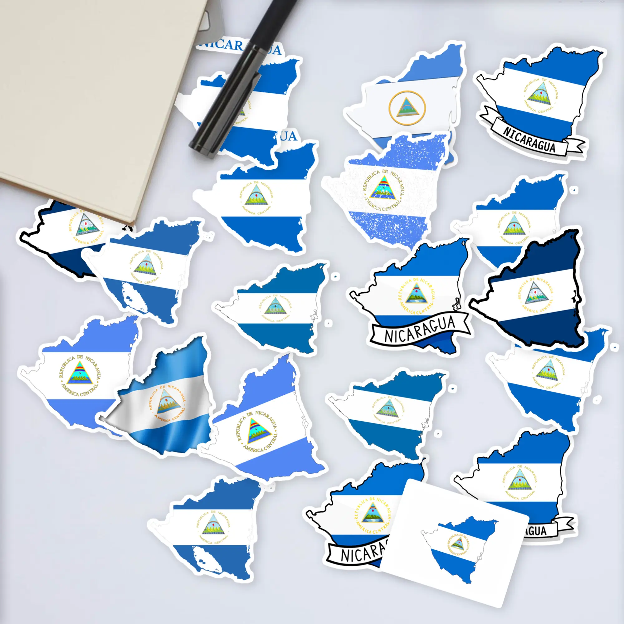 Stickers Pack 20 Pcs Nicaragua Bottle Vinyl Flag Guitar Waterproof Water Map Skateboard Colorful  Bike Luggage Laptop Aesthetic Bumper Car