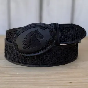 Black Western Belt with Embroidered Horse