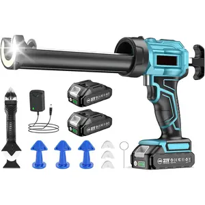 Cordless Caulking Gun, 21V Battery Powered Caulk Gun, Electric Caulking Gun w/2 x 2.0Ah Batteries, 9Pcs Caulk Remover Tool, LED Light, Auto Retract for Filling, Sealing