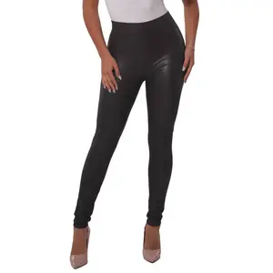 Fleece lined  basic faux leather skinny PU legging pants: Black