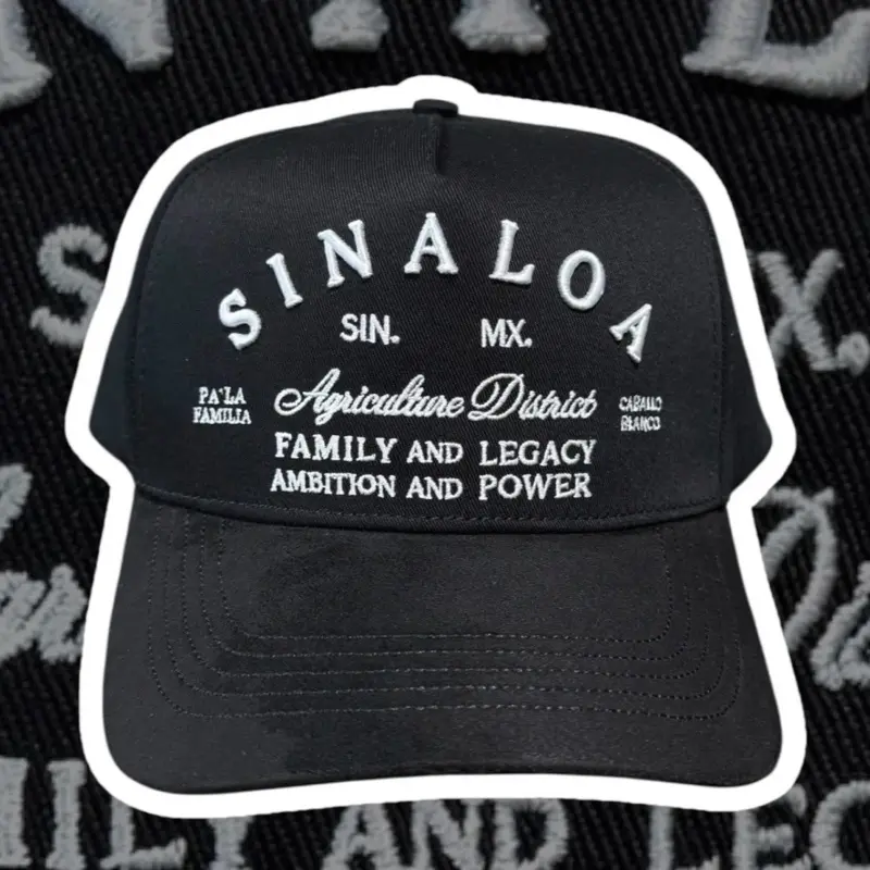 Sinaloa SnapBack Hat - Black with White Text Design Featuring Agriculture District and Family Legacy Slogan