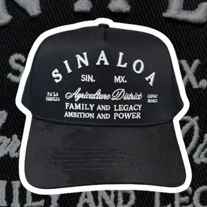 Sinaloa SnapBack Hat - Black with White Text Design Featuring Agriculture District and Family Legacy Slogan