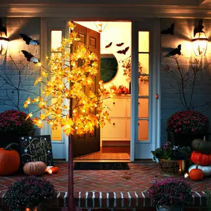 6ft Light up Maple 120 LED Solar Artificial Fall Maple Leaf Light 8 Modes Waterproof Autumn Thanksgiving Halloween Christmas Indoor and Our Decoration Ornaments