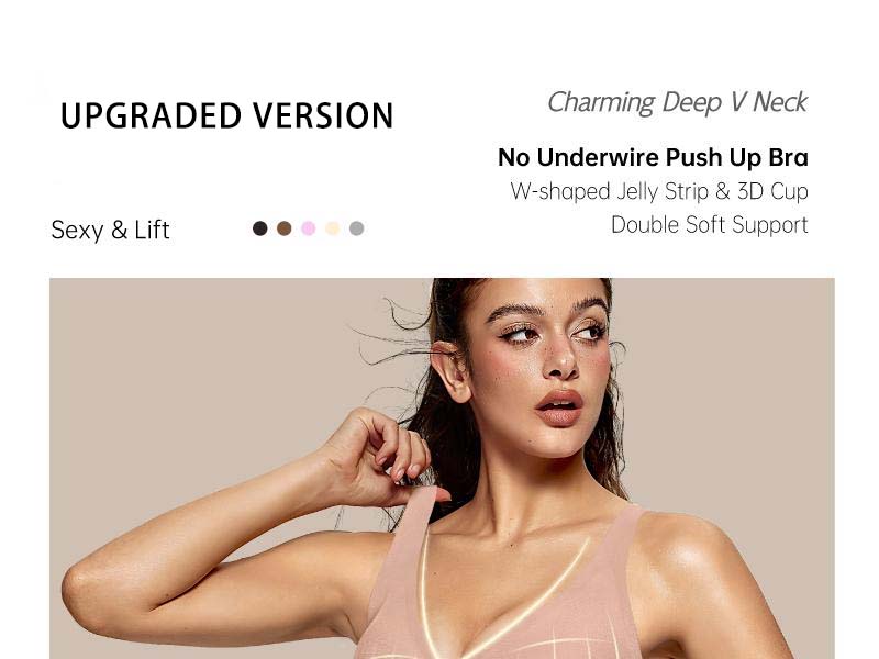 Jelly Bra Deep V Plunge with Wide Straps Seamless Wireless Bras Comfort & Sexy U-Back Design Everyday T-shirt Bra for Women Casual Wear