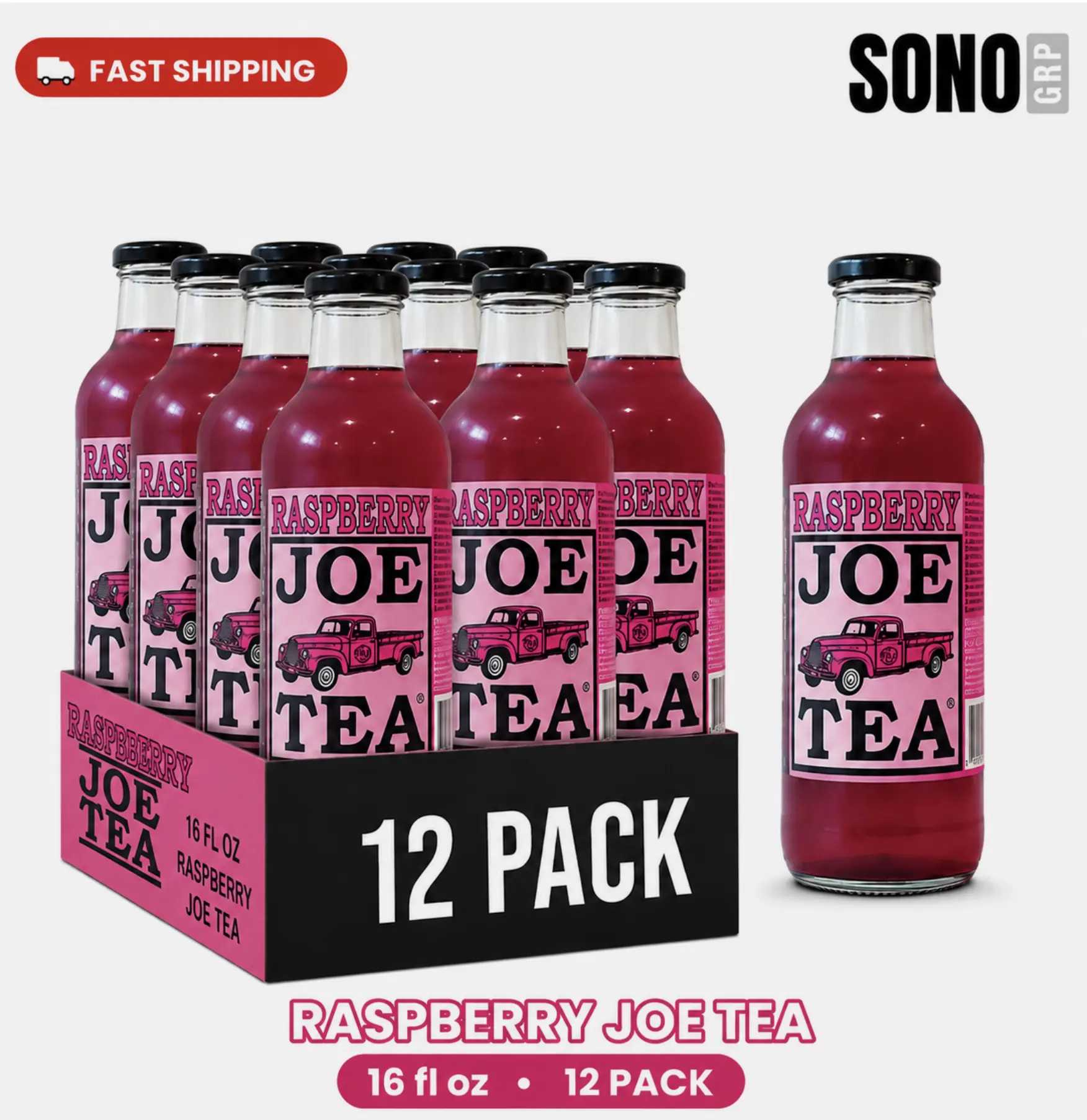 JOE TEA 20OZ/ 12 PACK GLASS (Raspberry Tea)