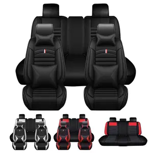 For Toyota Camry Car Front Rear Seat Cover Full Set Premium Napa PU Leather 5 Seat Protector Mat Breathable Cushion Pad Set with Storage Bag, with 2pcs Head Pillow and 2pcs Waist Pillow, Waterproof