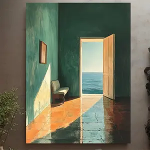 1 piece, 30.48X 40.64cm cm, Edward Hopper exhibition poster, featuring a 2D flat design, framed, displaying "Room by the Sea". This wall art decoration embodies realism, architecture, and landscape, with a minimalist style, making it an excellent gift cho