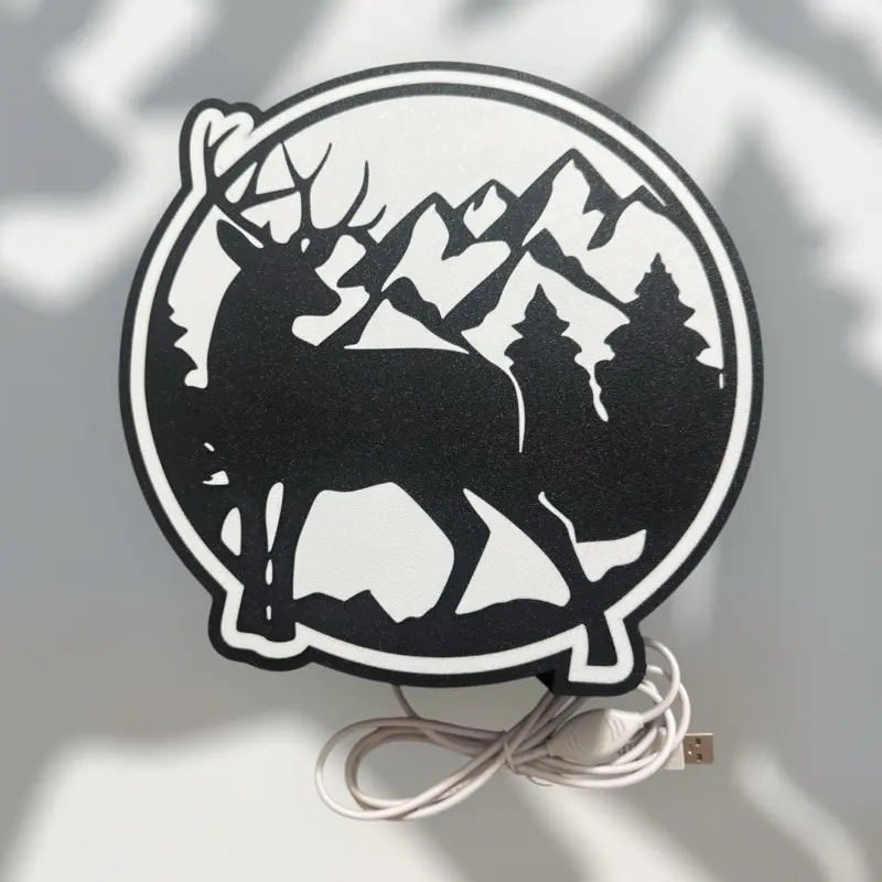 Deer Custom  Sign 3D Printed Design with USB Power Easy Setup for Decor