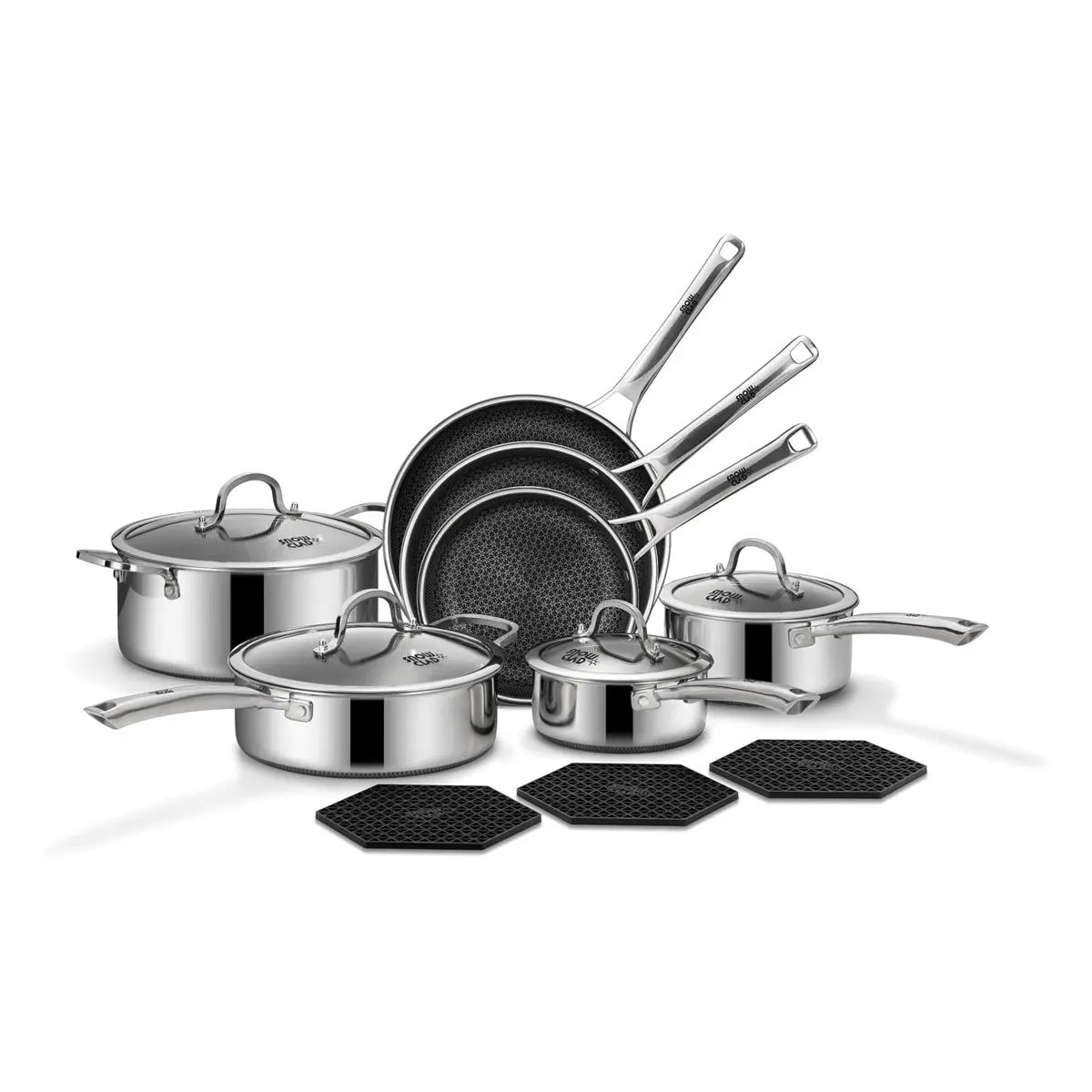 SNOWCLAD 14-Pcs Hybrid Cookware Set with Lids – Nonstick Stainless Steel Pots and Pans Set, Dishwasher Safe, Induction Ready, Non-Toxic & PFOA Free #SummerWins