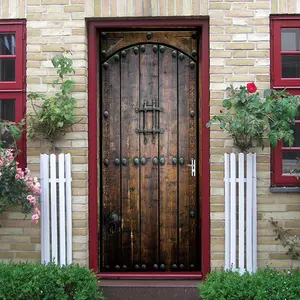 Wood Door Pattern Self-adhesive Wallpaper, Detachable Retro Wood Door Stickers, Self-adhesive Moisture-proof Vintage Door Wallpaper for Home Decoration