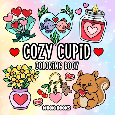 Cozy Cupid Coloring Book and Reusable Protective Sheet by Wook Books